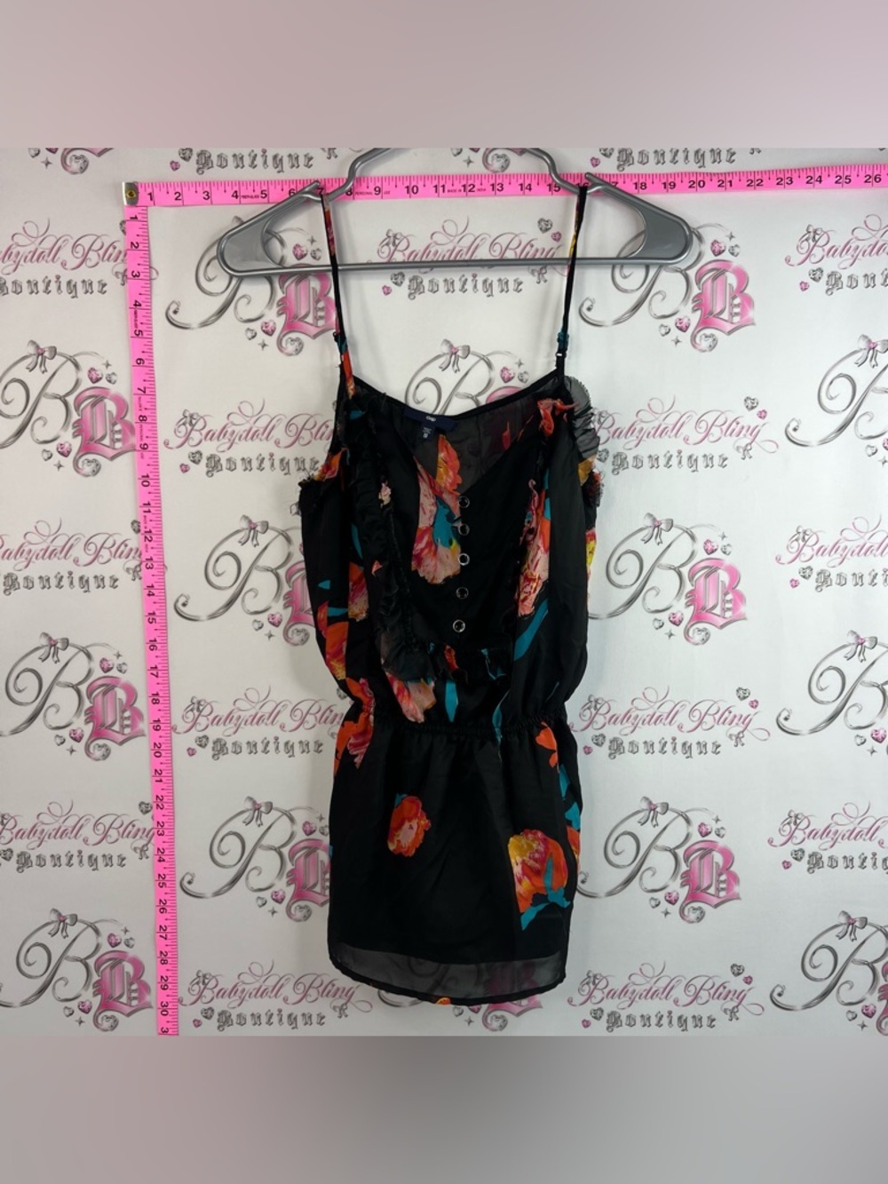 GAP tank top buttons flowers Black Floral Ruffle Tie-Shoulder Mini Dress